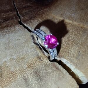 Vivid dark pink sapphire and Moissanite